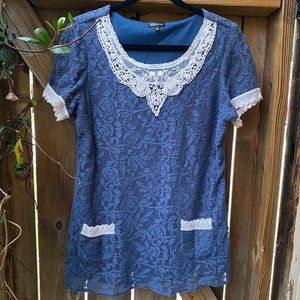 Hannah Blue & White Lace & Crochet Detail Blouse